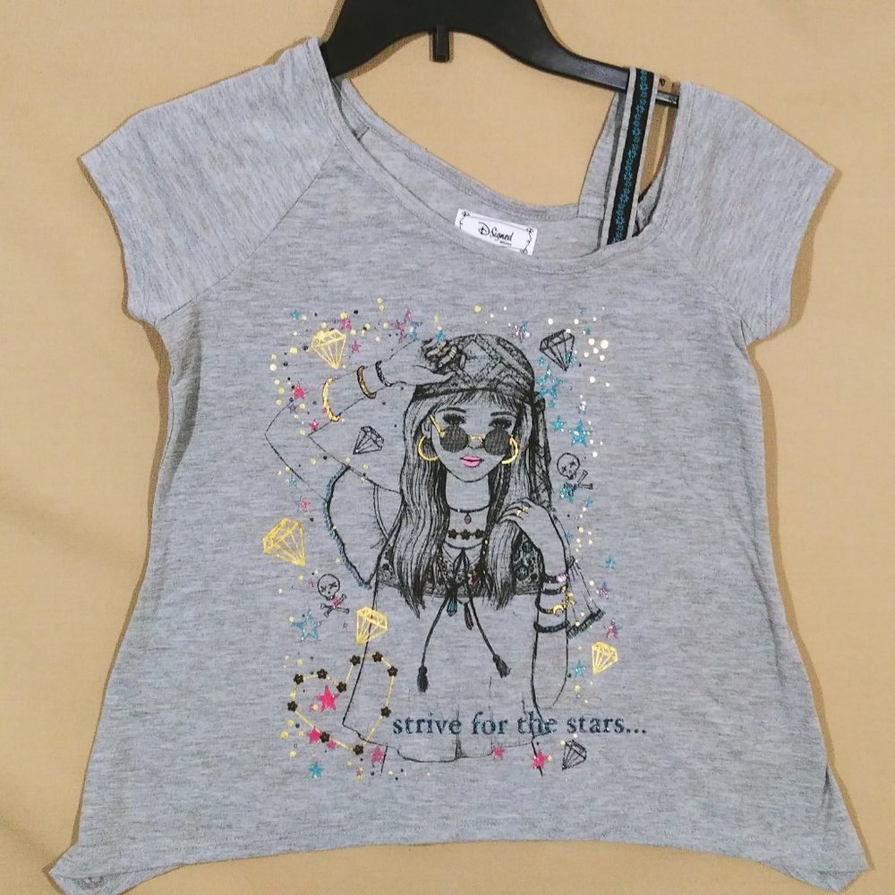 Disney D-Signed Gray Studded Graphic Flowy T-Shirt